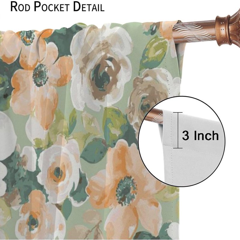 Watercolour Floral Curtain Set - Bohemian Style Room Decor with Sunlight Blocking & Noise Reduction