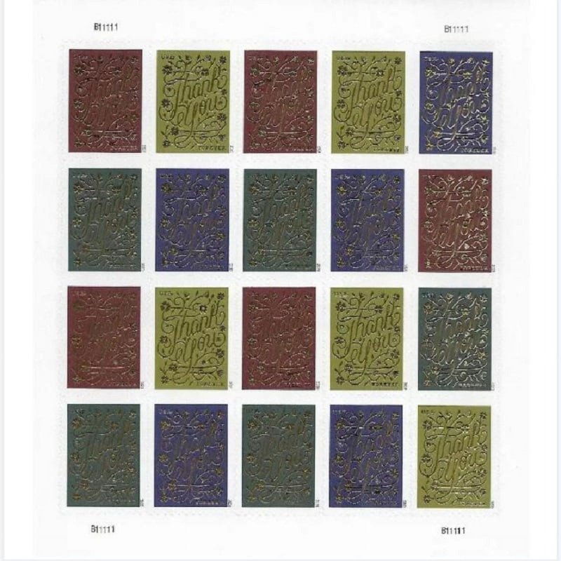 Thank You USPS Forever Postage Stamps Sheet of 20 - Elegant Floral Design