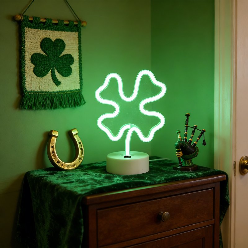 St. Patrick's Day Four-Leaf Clover Window Light with Suction Cups - Battery & USB Powered Decor