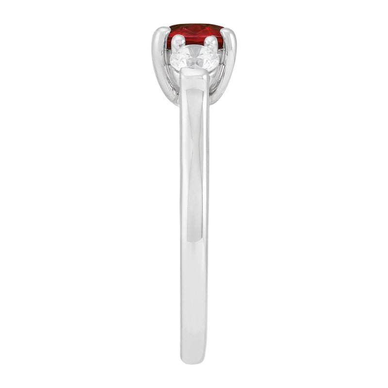 Sterling Silver Oval Garnet Ring with Cubic Zirconia - Elegant Jewelry