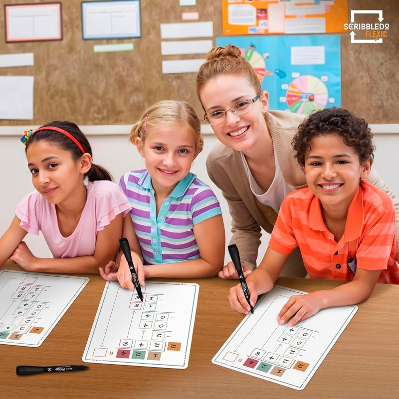 Math Practice Dry Erase Sheets - Double-Sided Whiteboard for Division Learning, 9x12 Inches, 10-Pack