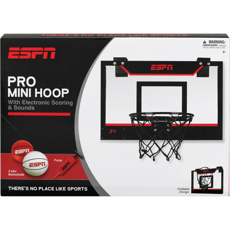 ESPN Mini Basketball Hoop with Electronic Scoring - Over Door, Includes Balls & Pump