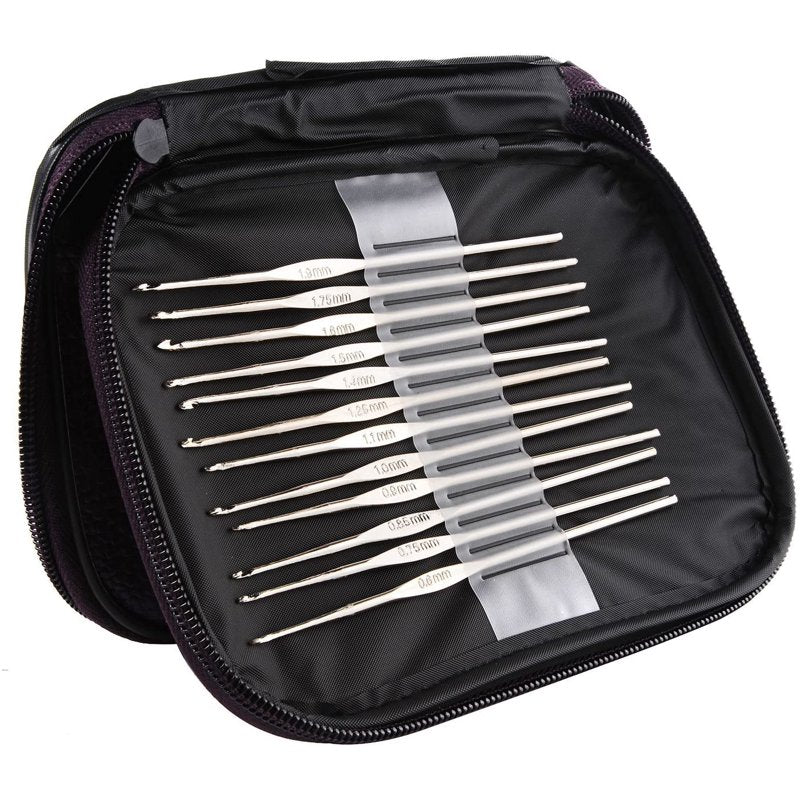 22-Piece Aluminum Crochet Hook Set with Colored & Silver Needles in Purple Case