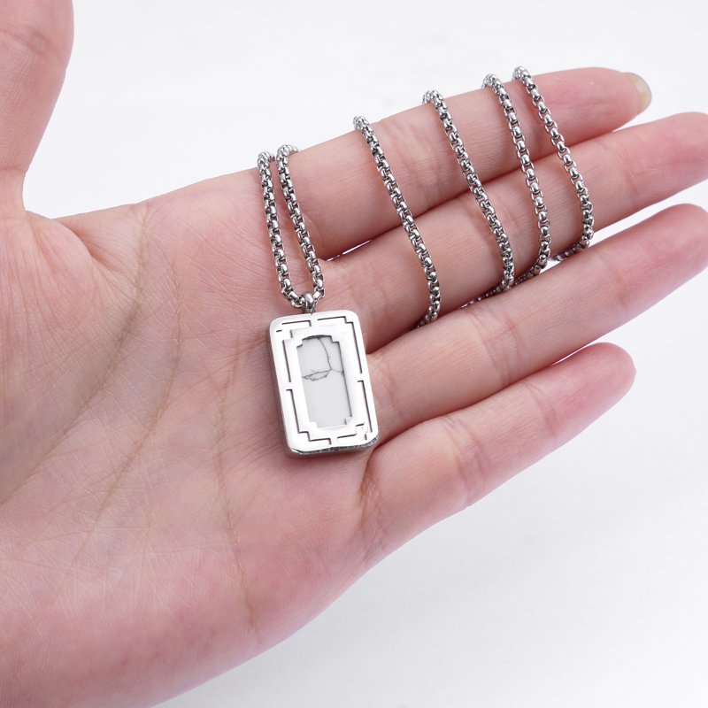 Men's White Marble Pendant Necklace Stainless Steel Jewelry