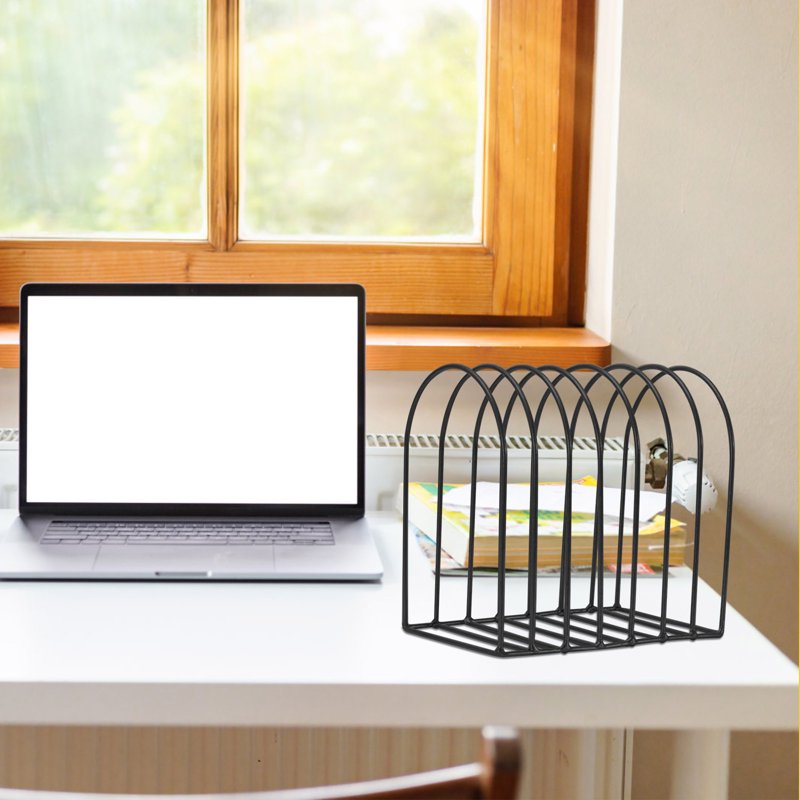 Large Desktop Document Holder with 7 Slots - Black Metal Wire Organizer Rack