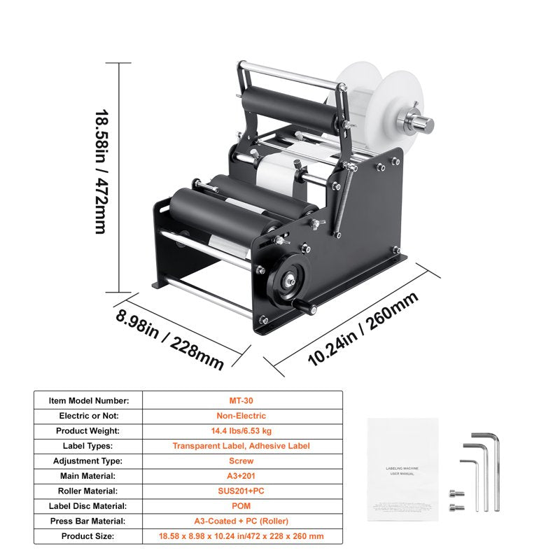 Hand-Operated Label Applicator for Round Bottles - Adjustable Speed & Size