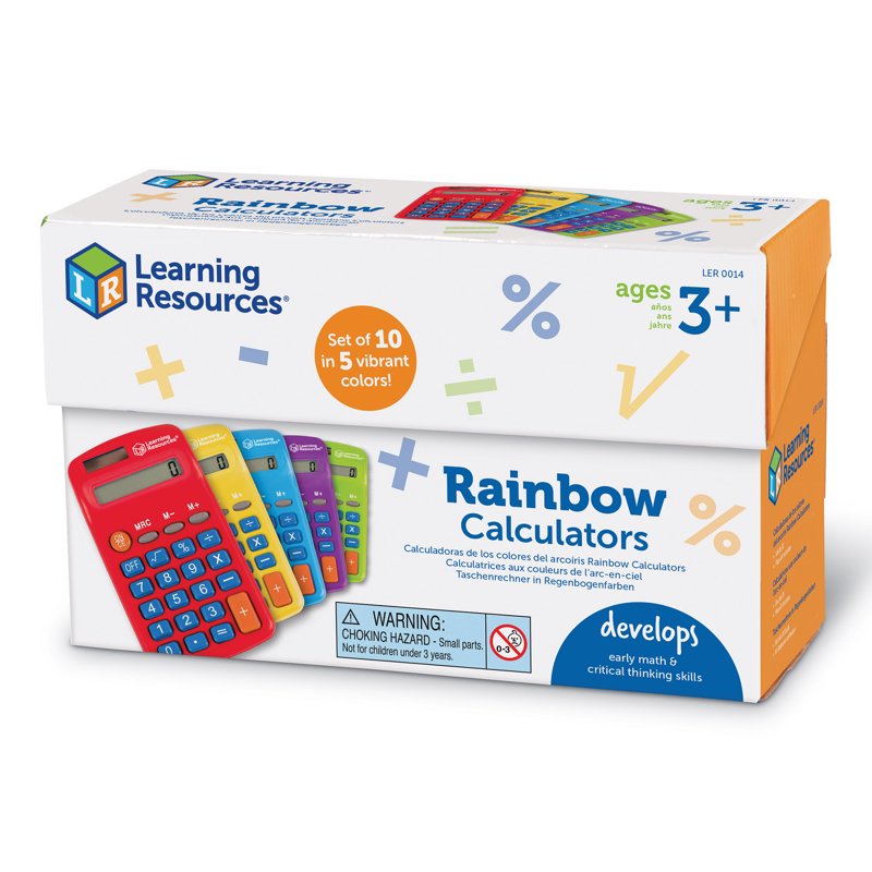 Set of 10 Solar-Powered Rainbow Calculators for Elementary Math