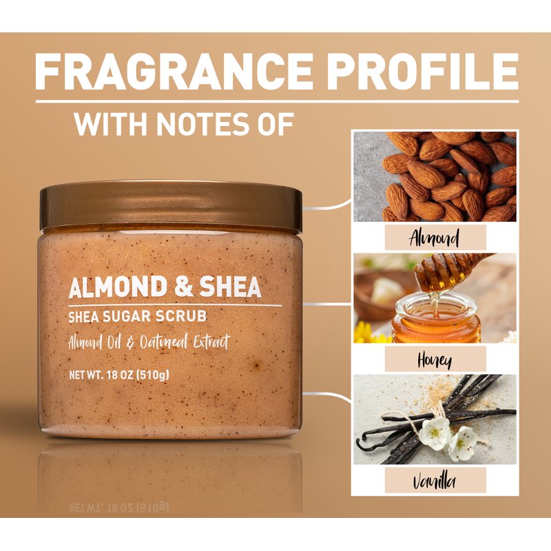 Shea Sugar Scrub with Almond Oil - 18 oz Exfoliating Body Polish