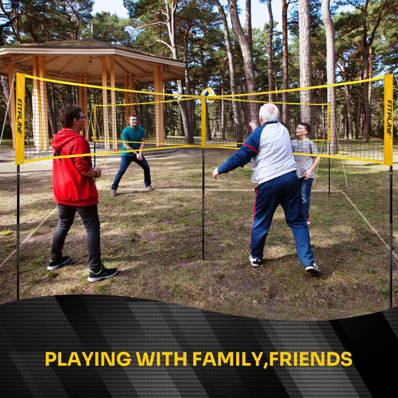 Portable Adjustable Four Square Volleyball Net Set for Beach Lawn Backyard
