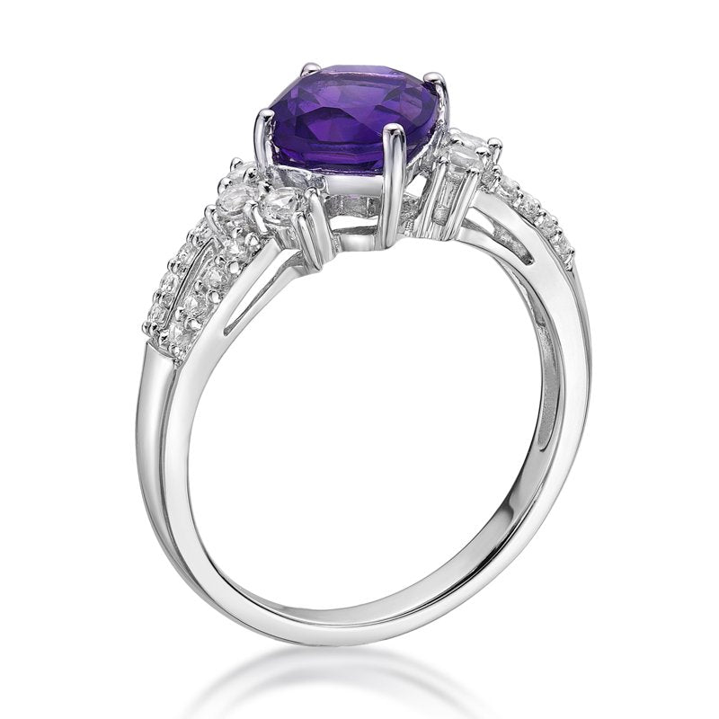 Sterling Silver Amethyst & White Sapphire Ring - Hypoallergenic Jewelry