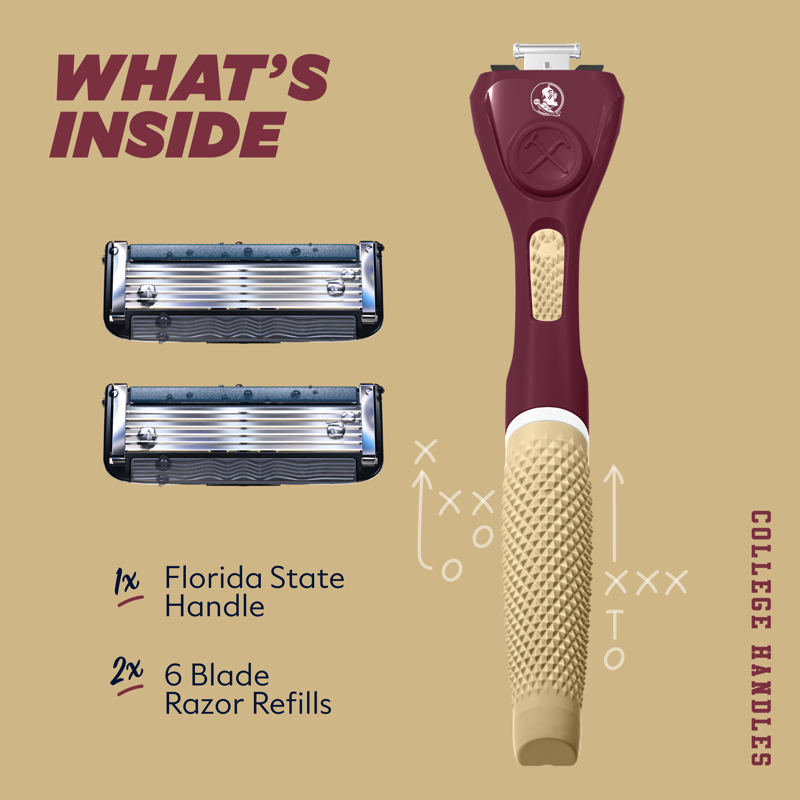 College Shaving Kit with Razor Handle & 6-Blade Refills - Multiple Colors