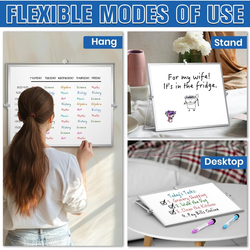 Magnetic Dry Erase Whiteboard with Stand - Double-Sided 16x12 Inch, Includes Markers & Erasers