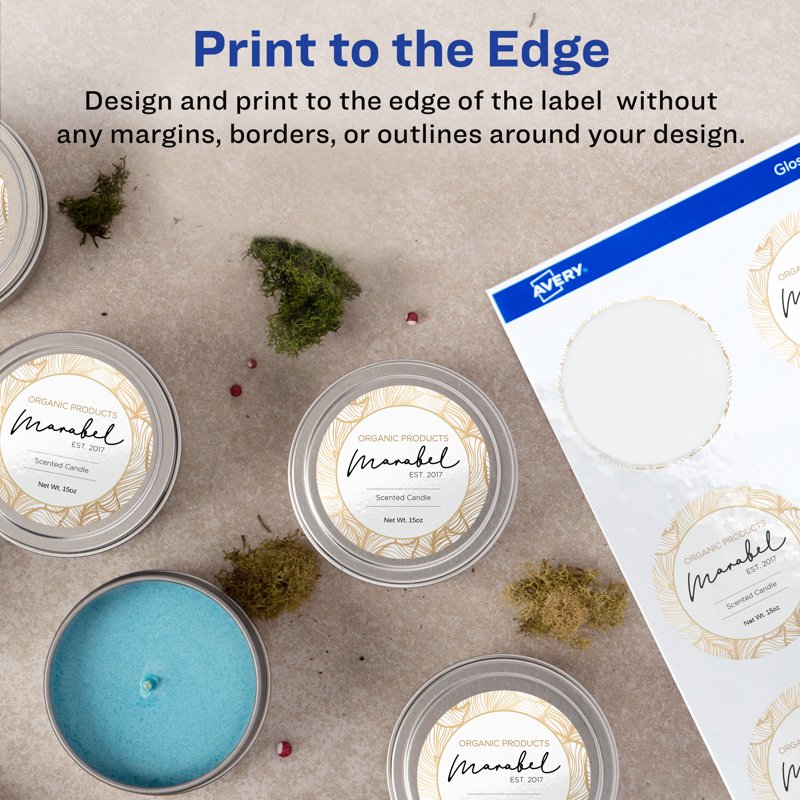 Glossy White Round Labels with Sure Feed Technology for Laser & Inkjet Printers, 3-Inch Diameter, Multiple Pack Sizes