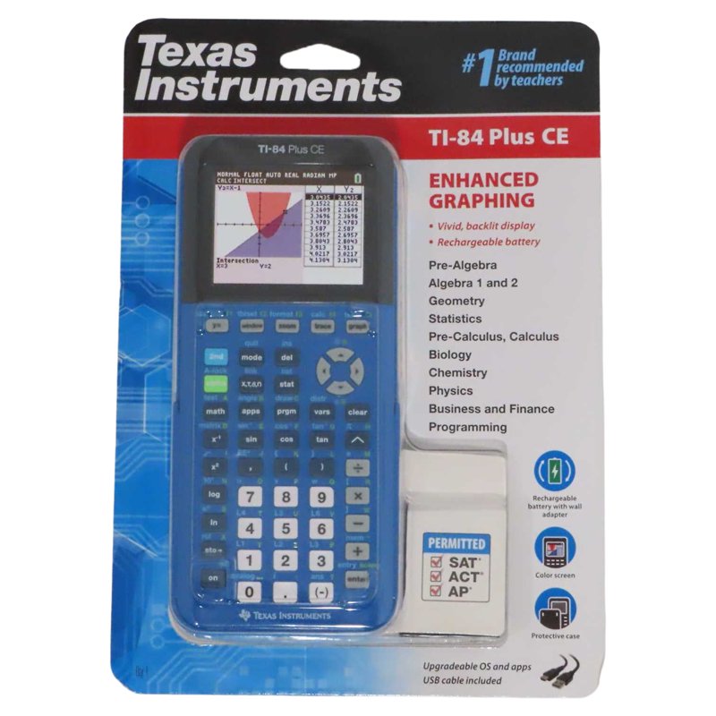 Graphing Calculator with Color Backlit Screen and Rechargeable Battery - TI-84 Plus CE