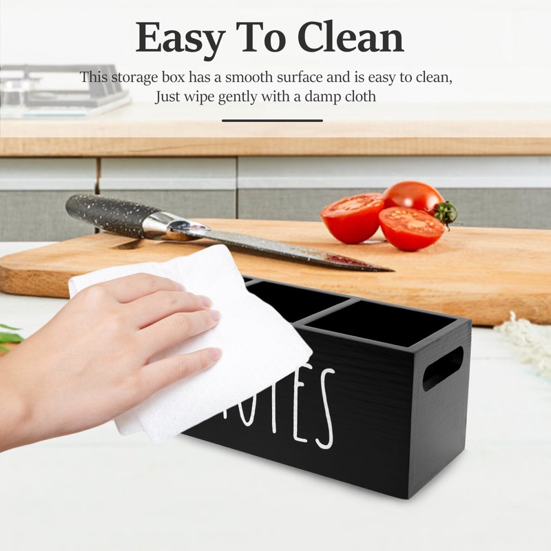 Wooden Remote Control Holder with 3 Compartments for Living Room Nightstand