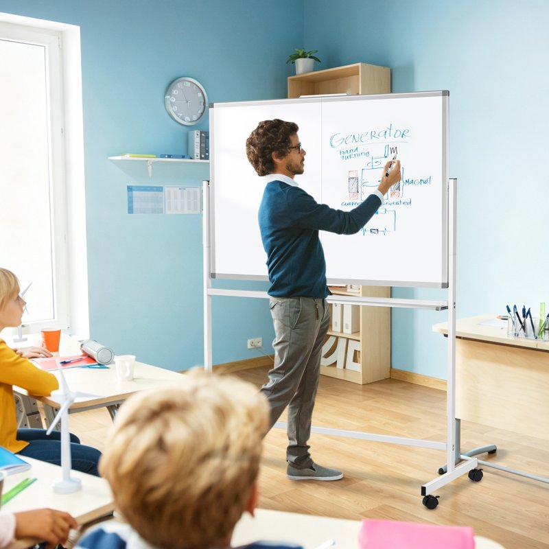 Double-Sided Reversible Magnetic Whiteboard with Wheels - Large Mobile Dry Erase Board for Office Home Classroom