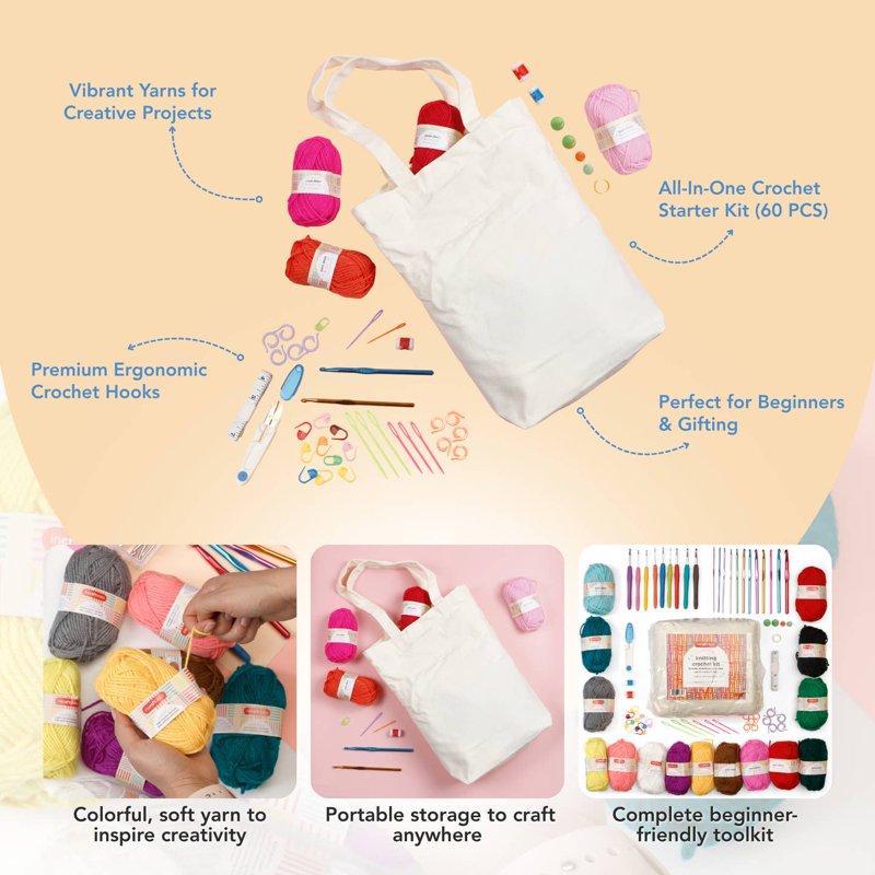 Crochet Kit for Beginners - 85 Piece Yarn & Hook Set with Organizer