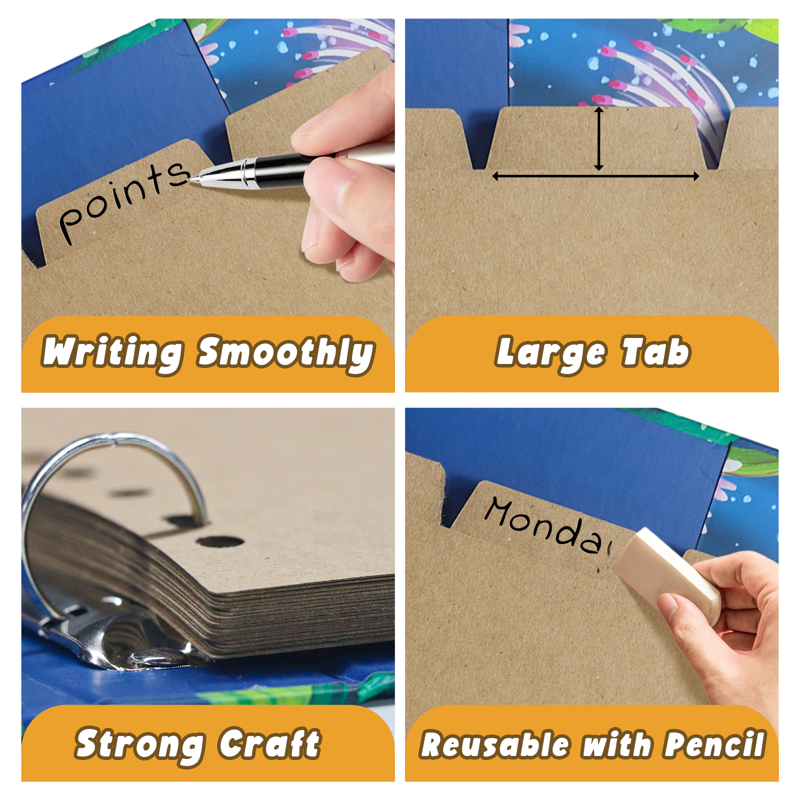 8.5 x 11 Inch Kraft Binder Dividers with 5 Writable Tabs for 2/3/4 Ring Binders