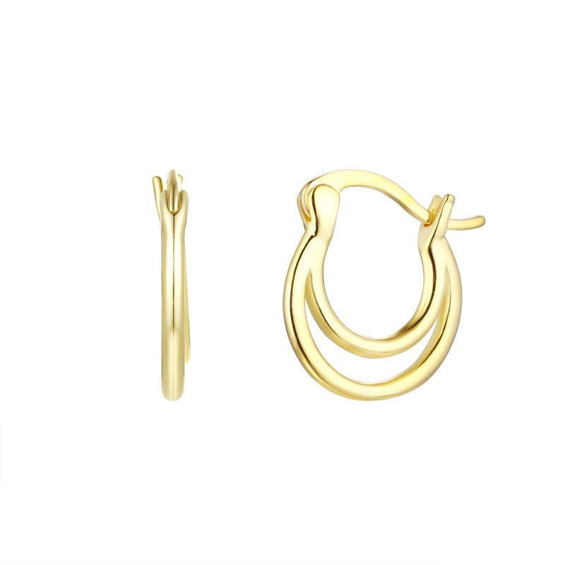 Simulated Diamond & Pearl Earring Set with Double Hoop in 14K Gold Plated Silver