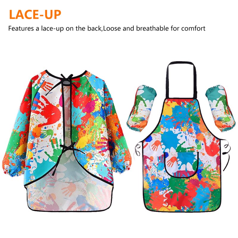 Kids Waterproof Art Smock & Apron Set with Adjustable Straps - Toddler & Child Painting & Cooking Apron