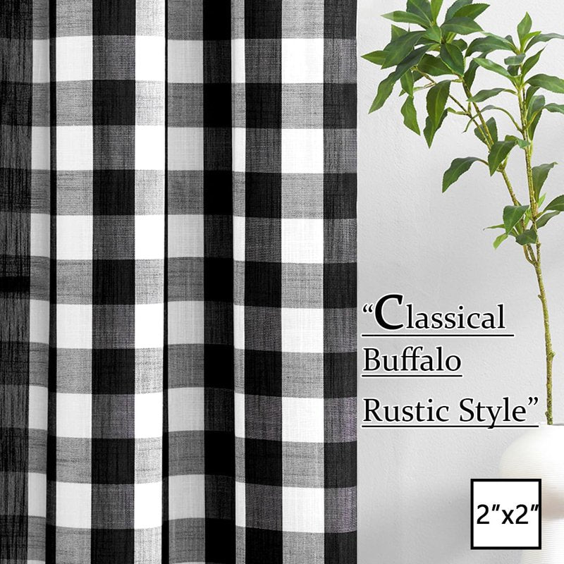 Buffalo Check Semi Sheer Gingham Curtain Panels Farmhouse Window Drapes 52x63