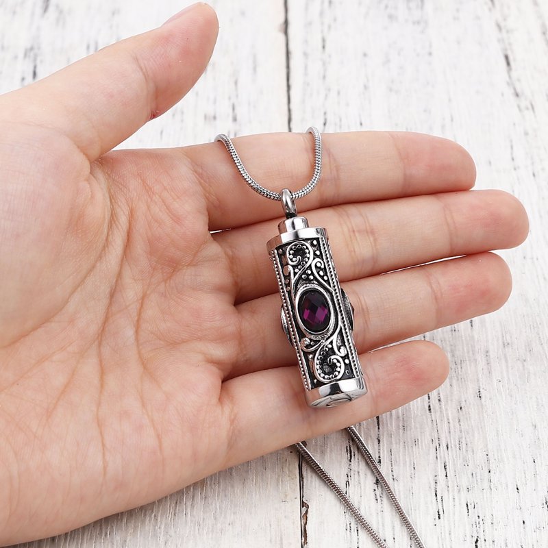 Women's Cremation Necklace with Rhinestones Stainless Steel Keepsake Pendant