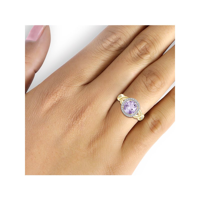 Pink Amethyst Birthstone Ring - 1.75 Carat Gemstone & White Diamond Accent, Hypoallergenic Silver Band