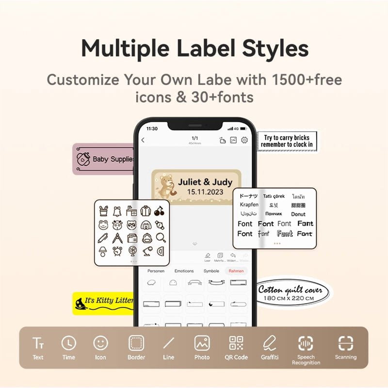 Mini Portable Label Printer Bluetooth Thermal Sticker Maker with Tape