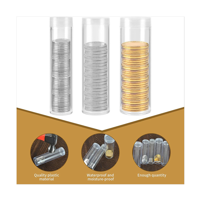 Assorted Coin Storage Tubes Set - Clear Plastic for Coins & Art Supplies