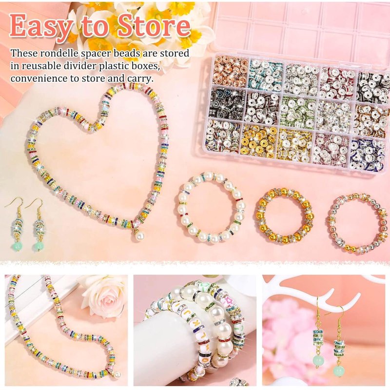 900pcs Crystal Rondelle Spacer Beads for Jewelry Making - 8mm in 15 Colors