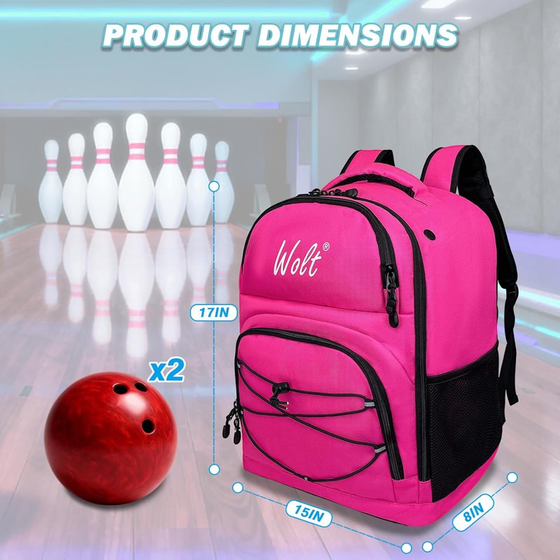 WOLT 2-Ball Bowling Backpack with Ventilated Shoe Compartment, Pink