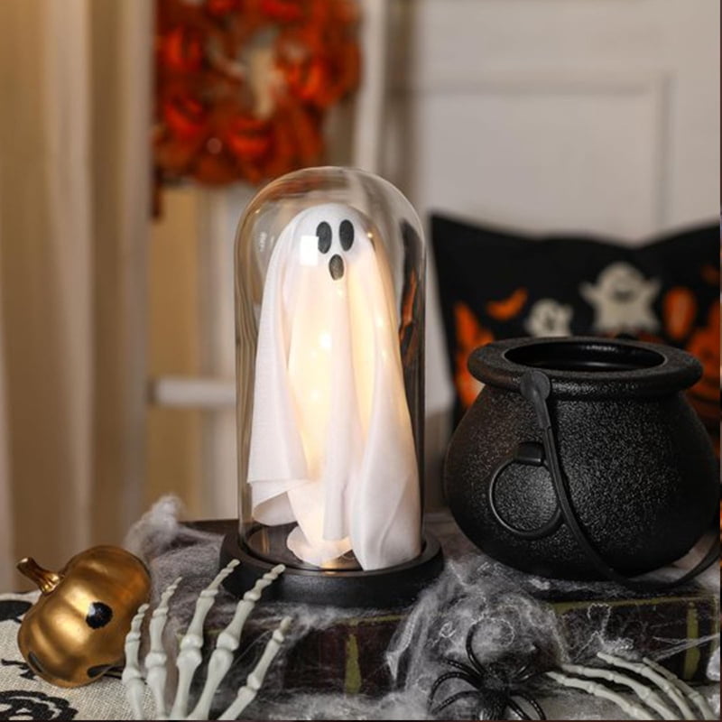 Diceymbol Ghost Cloche Night Light - Fabric Ghost Lamp with Glass Dome, 8.5 Inch - Variation: Ghost Lamp-19-Cloche