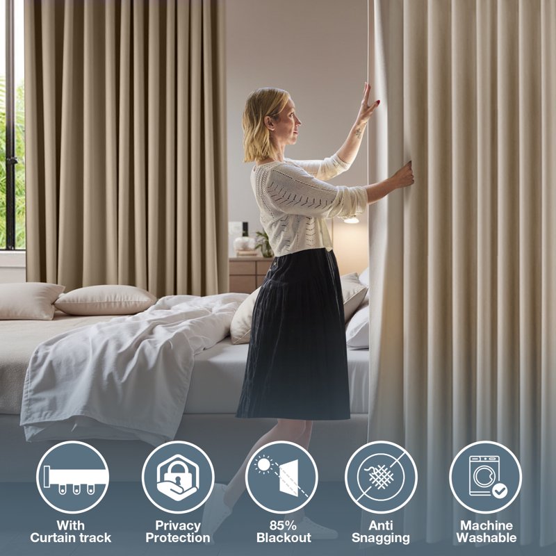 Room Divider Curtains Set with Track - Blackout, Noise Reduction, Insulated Partition for Living Room & Bedroom