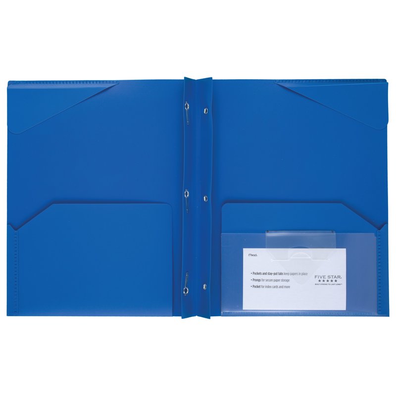 Assorted 6-Pack Pocket & Prong Folders, 9-5/16 x 11-5/8 Inches, Durable Plastic