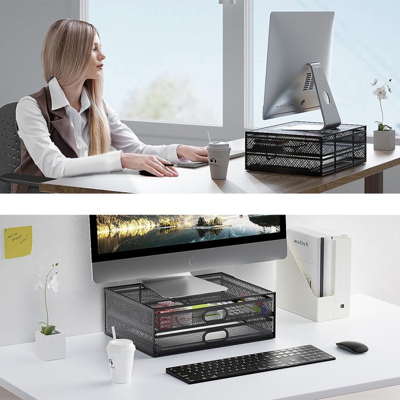 Monitor Stand with Drawer - Ergonomic Riser for Desk Up to 33lb