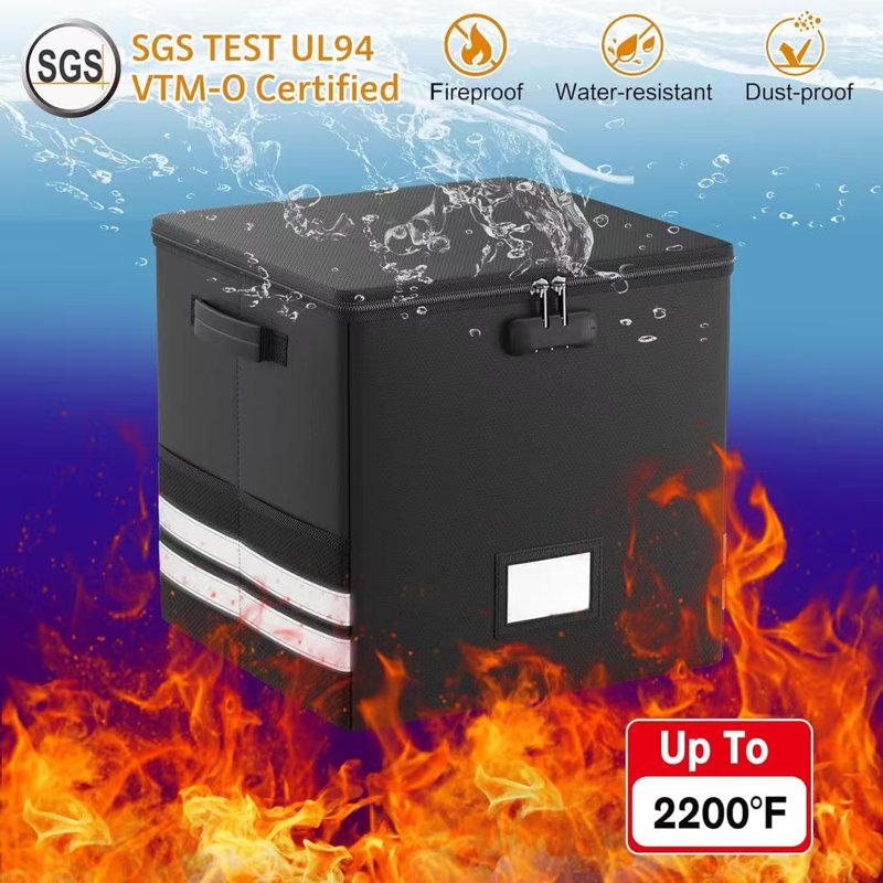 Fireproof Document Safe Box with Lock - Collapsible Water-Resistant File Organizer