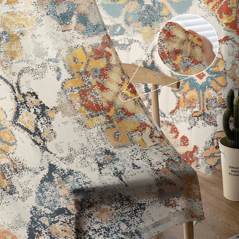 Farmhouse Semi Sheer Curtains Set - Boho Window Drapes for Living Room & Bedroom