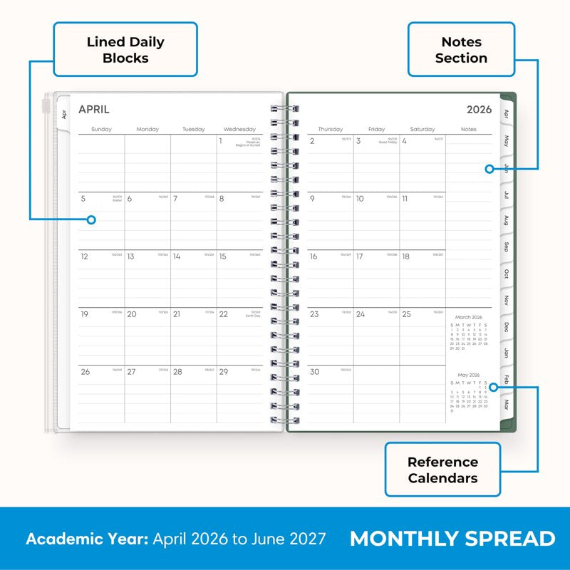 Academic Year Planner Calendar 2026-2027, 15 Months, 5x8 Inch Portable Weekly & Monthly Organizer with Zip Pouch
