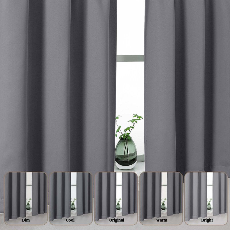 Grey Kitchen Window Valances 14 Inch Length 2 Pack - Room Darkening Short Curtains