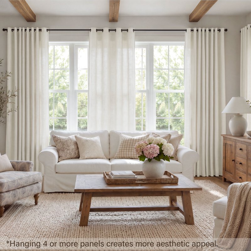 Light Filtering Linen Curtains for Living Room & Bedroom - Semi Sheer Privacy Drapes, 2 Panels