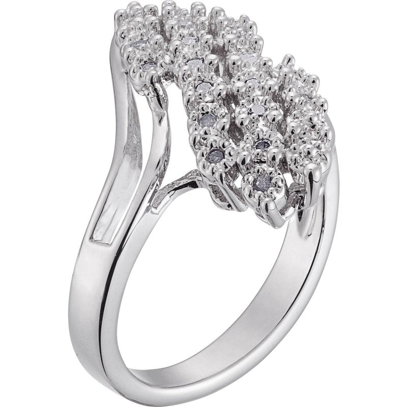 Rhodium Plated Diamond Accent 3-Row Bypass Ring - Elegant Jewelry Gift
