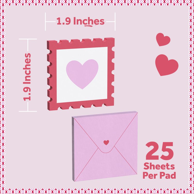 Post-it Heart Stamp and Pink Envelope Love Notes Set - Valentines Day Gift