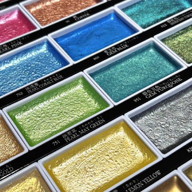 24 Watercolor Paint Set with Metallic & Glittery Colors for Artists