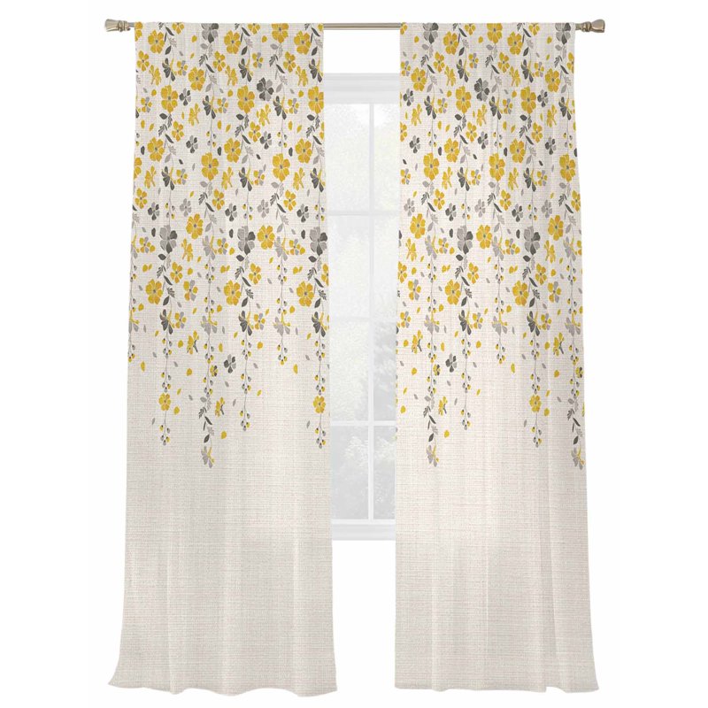Sheer Curtain Panels 84 Inch Long - Light Filtering Window Drapes, Spring Flower Vines