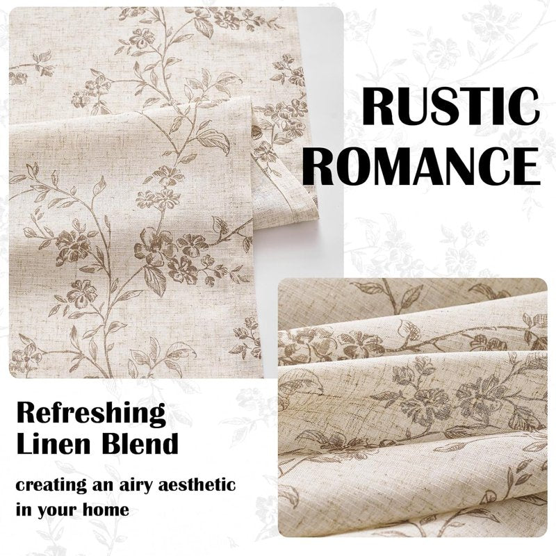 Farmhouse Taupe Floral Curtains - 96 Inch Light Filtering Drapes, 2 Panels