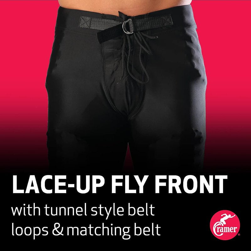Youth Football Game Pants with 7 Impact-Absorbing Pads - Black, High-Rise Hip & Thigh Padding