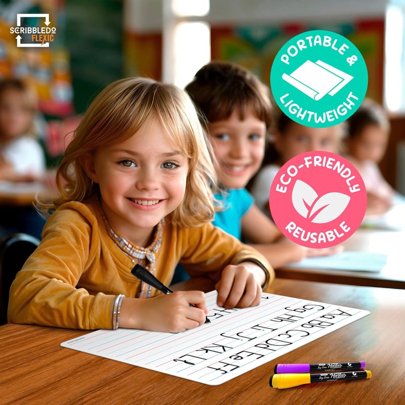 Lined Small Dry Erase Sheets 9x12 Inch Pack for Kids and Classroom Use