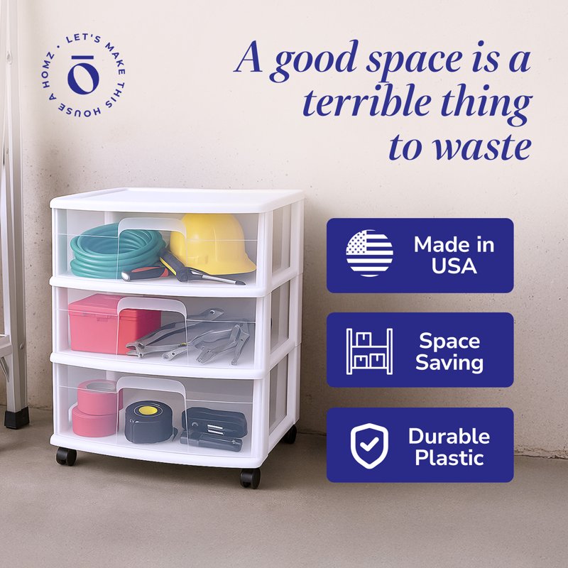 Small Rolling Storage Cart with 3 Clear Drawers, Space-Saving Organizer
