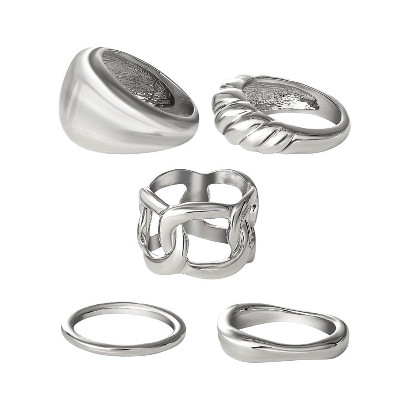 Jessica Simpson Silver-Tone Ring Set for Women - 5 Piece, Textured & Sculpted Styles