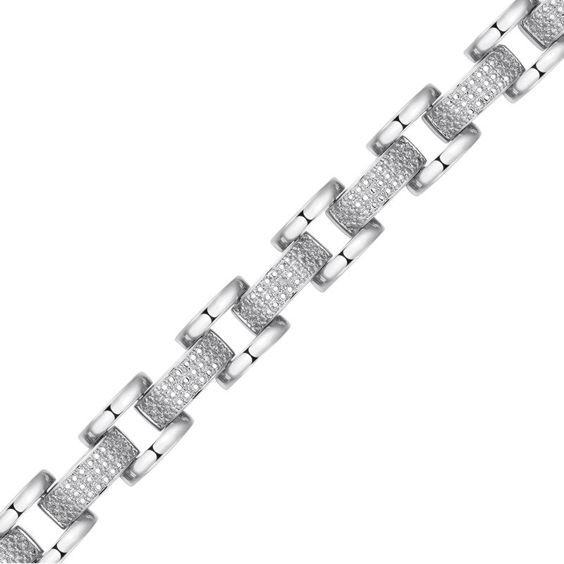 Diamond Accent Chunky Link Bracelet in Rhodium over Bronze - Elegant Jewelry for Women